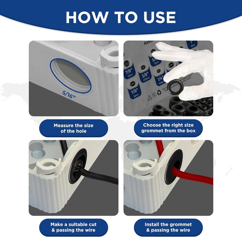 AAM ESSENTIALS Rubber Grommet kit- Pack of 190 in 2 Types of Rubber Grommets for Wiring Including 2 Sizes of Hole Plugs & 8 Sizes of Wire Grommets- Firewall Grommet kit Handles Complete Safety & Sealing. - Image 5